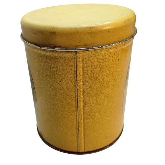 Vintage Coca Cola Tin Canister Yellow Lady Holding Coke Lidded Retro 1980s - Picture 3 of 11